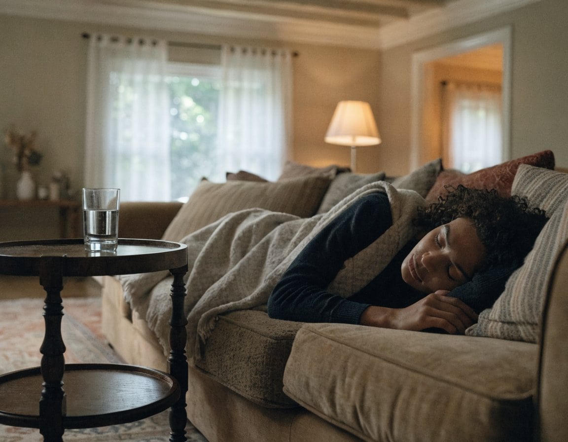 Individual sleeping on a couch during supervised meth withdrawal treatment.