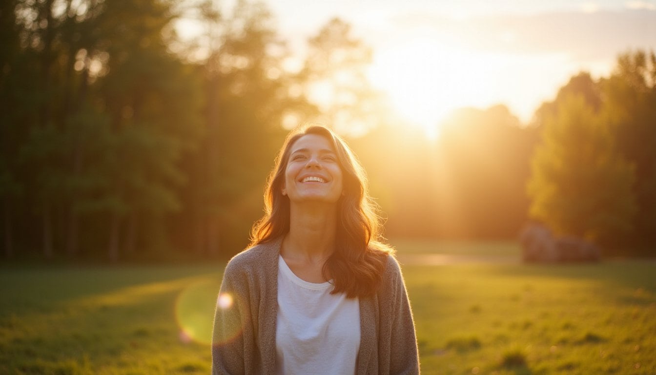 Man enjoying fresh air in a wide open green landscape