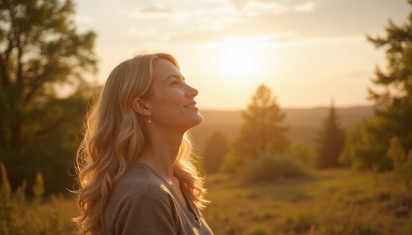 Man standing in nature with golden hour light on his face