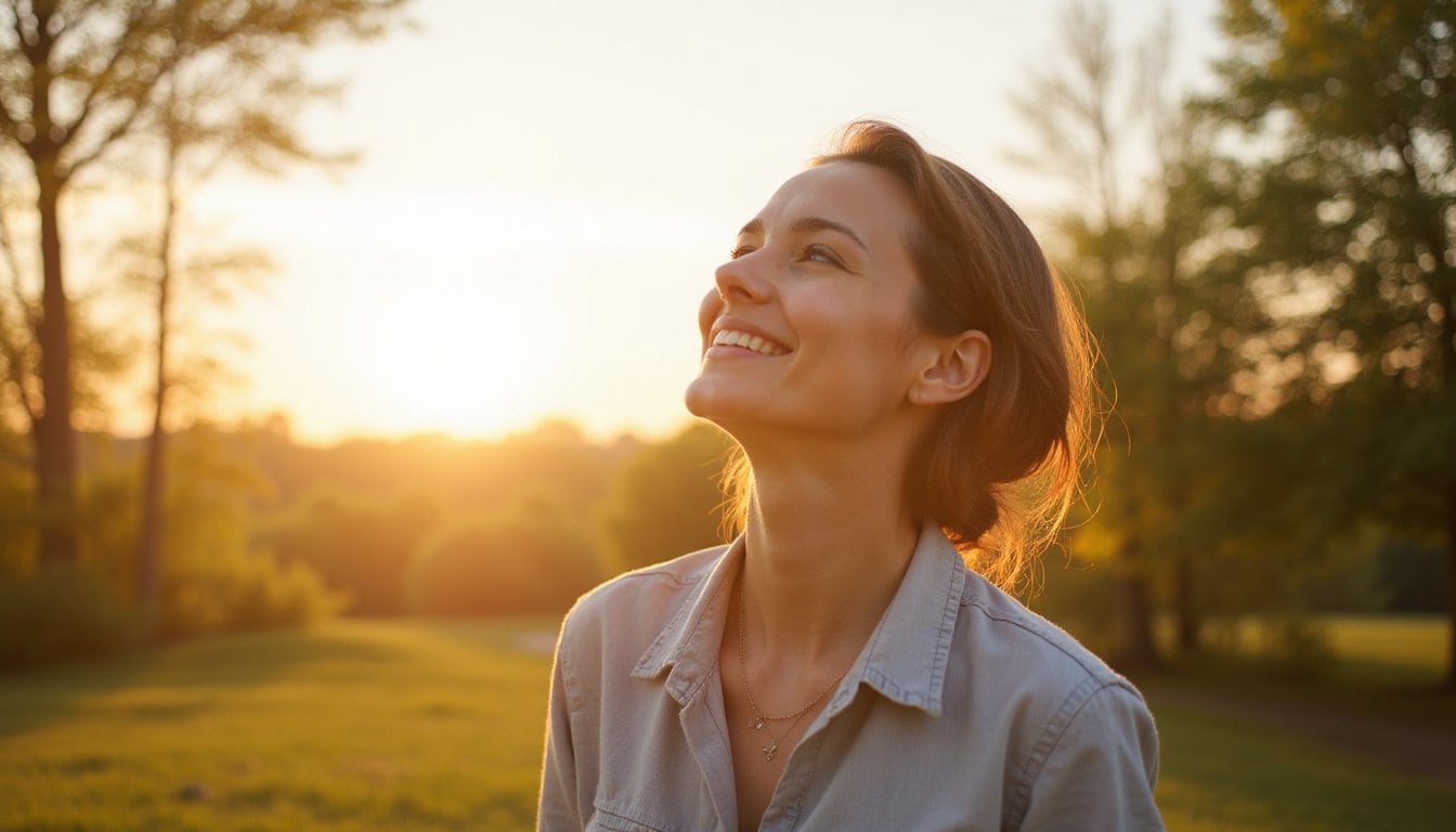 Woman standing outdoors with sunlight on her face, symbolizing hope, clarity, and the beginning of detox and addiction recovery.