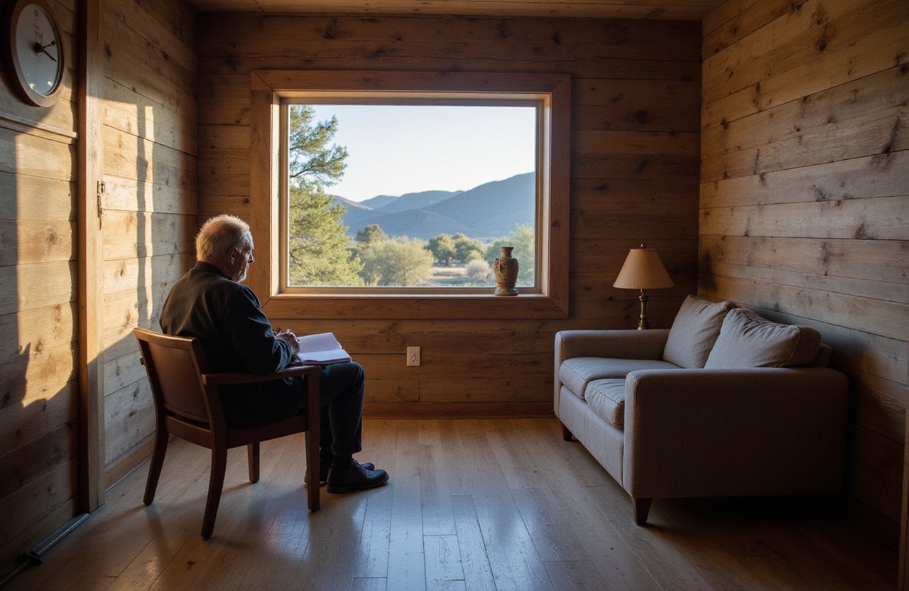 A man sitting in an inpatient facility