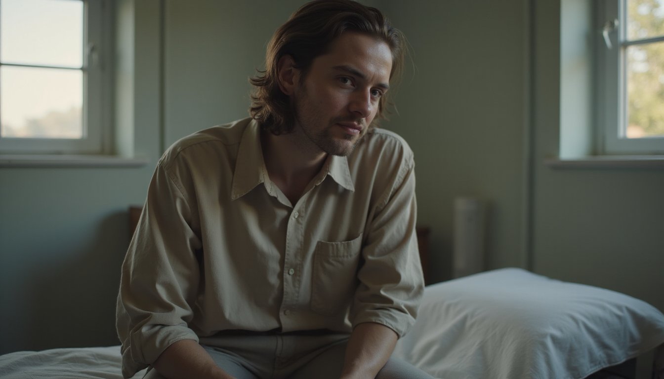 Person in contemplative state during inpatient treatment program