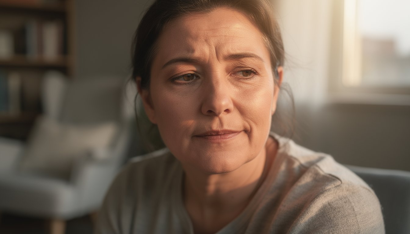 Close-up of young adult in therapy reflecting on fentanyl addiction with soft sunlight on face