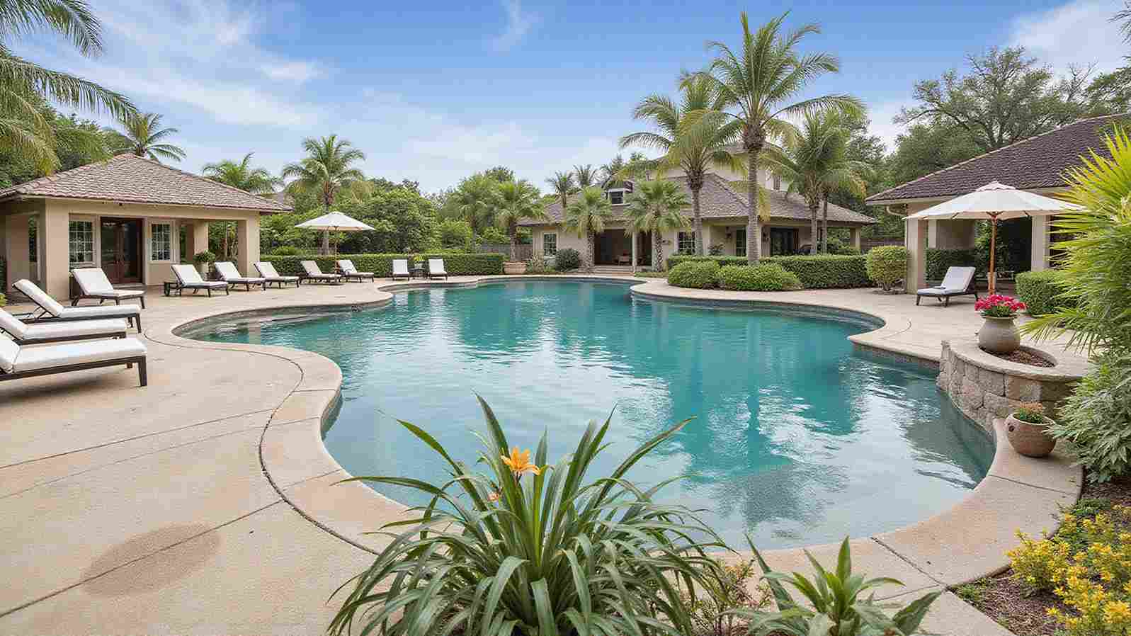 Luxury rehab villa with poolside seating
